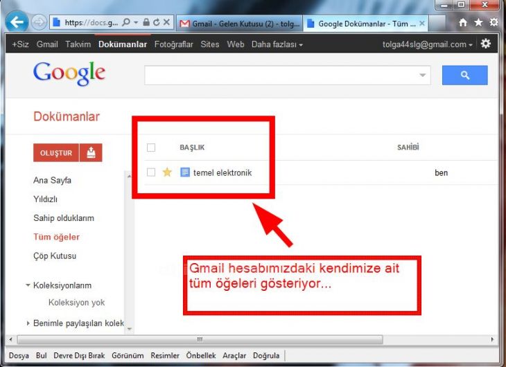 google docs içindeki dosyaların tanımı.