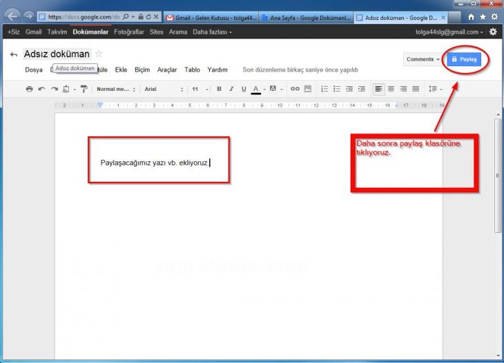 google docs da paylaşım