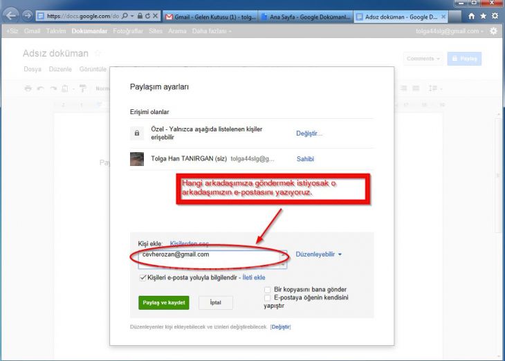 google docs da paylaşım