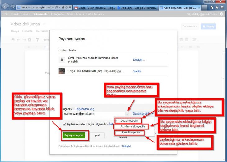 google docs da paylaşım