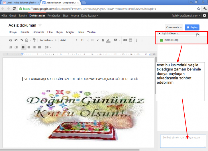 Google Docs Hesabında Paylaş Butonu Tanıtma