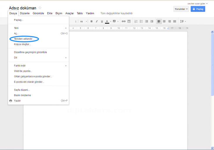 Google Docs File Menüsü