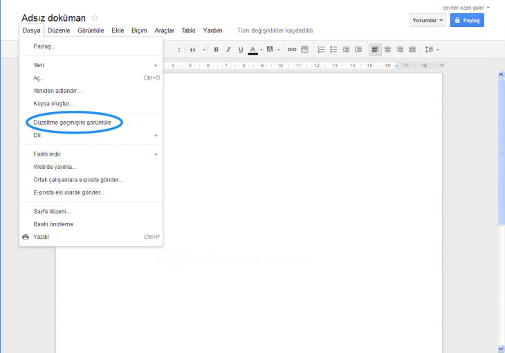 Google Docs File Menüsü