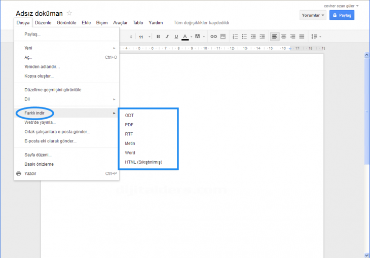 Google Docs File Menüsü