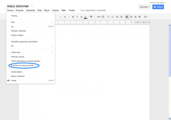 Google Docs File Menüsü