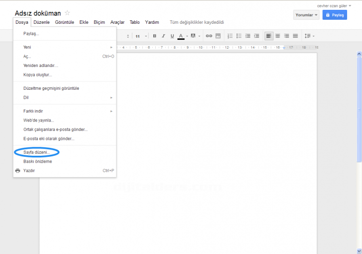 Google Docs File Menüsü