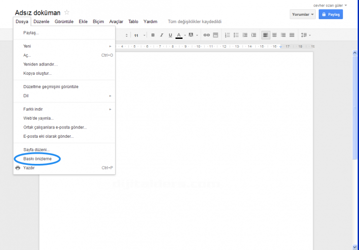 Google Docs File Menüsü