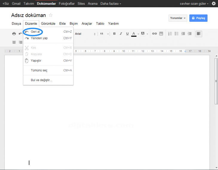 Google Docs Edit Menüsü