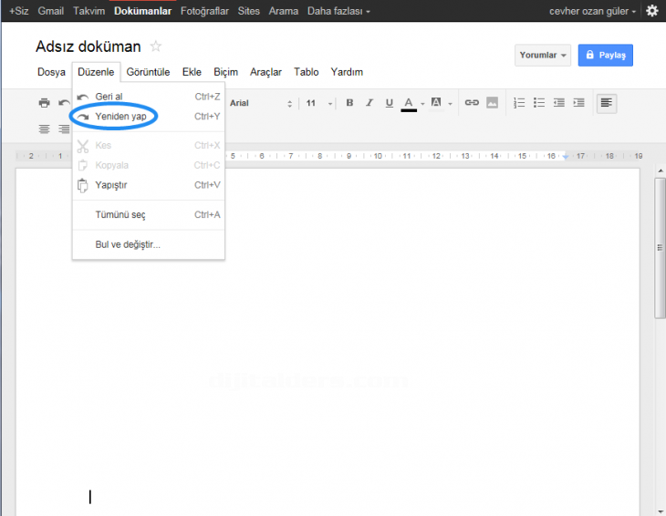 Google Docs Edit Menüsü