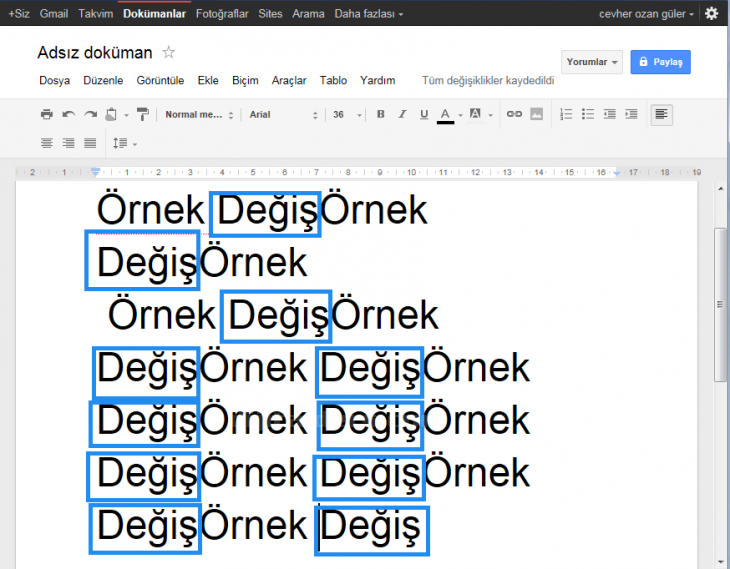 Google Docs Edit Menüsü