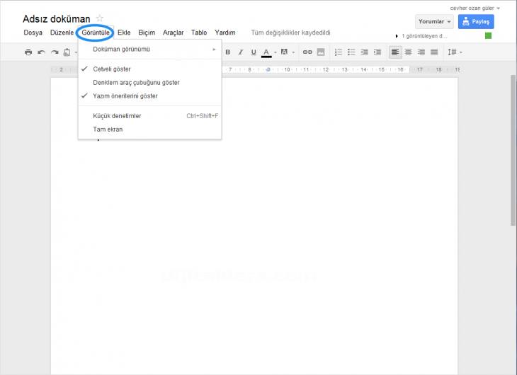 Google Docs View Menüsü