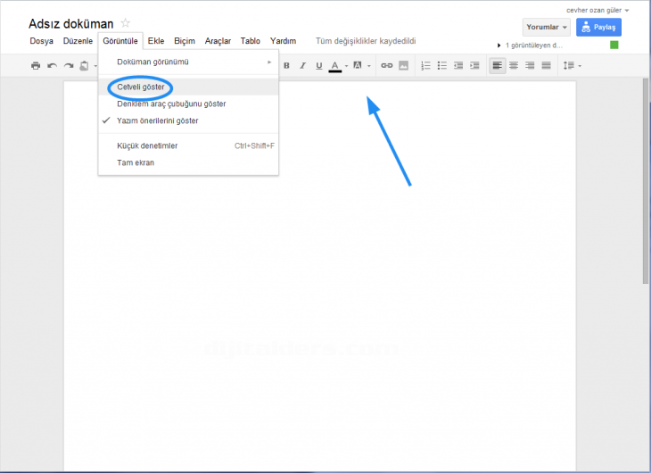 Google Docs View Menüsü