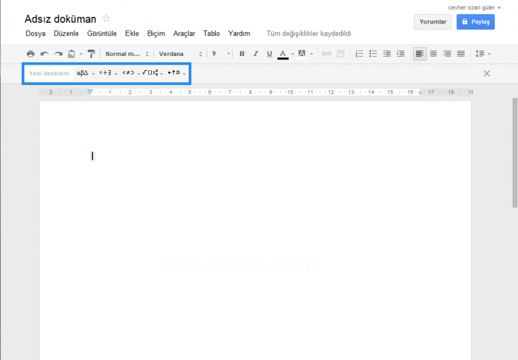 Google Docs Ekle Menüsü