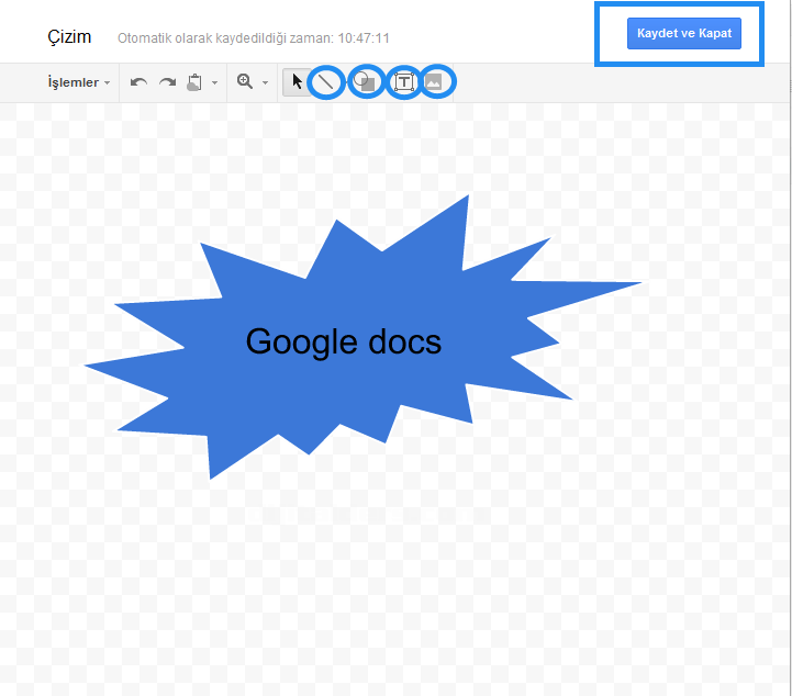 Google Docs Ekle Menüsü