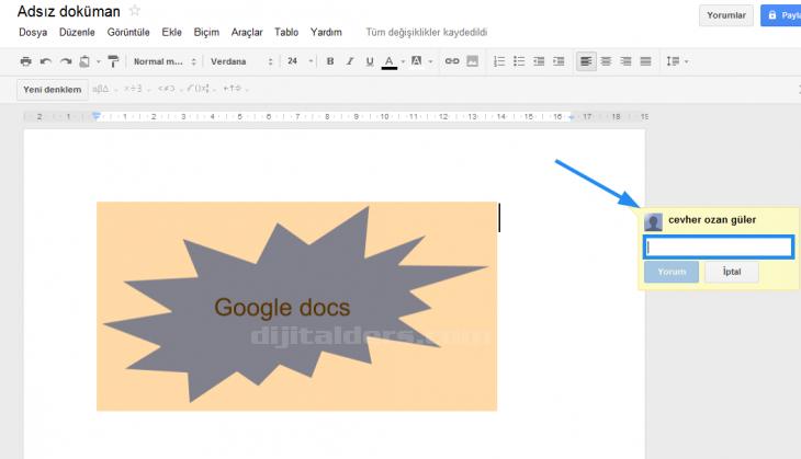 Google Docs Ekle Menüsü