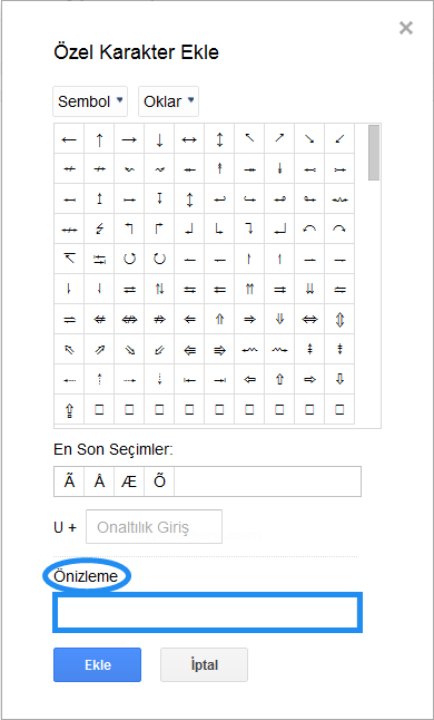 Google Docs Ekle Menüsü