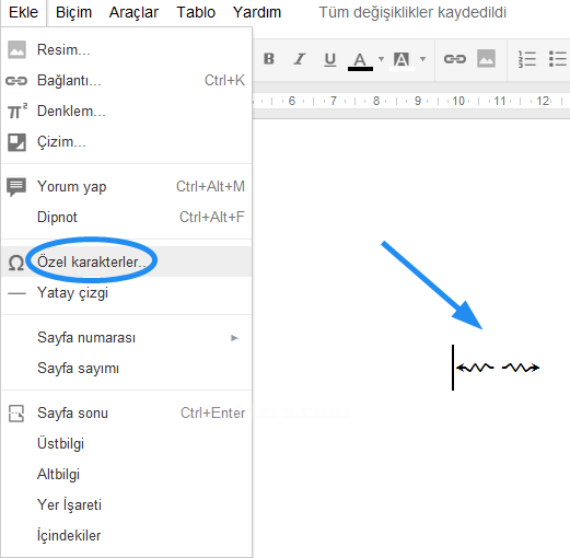 Google Docs Ekle Menüsü