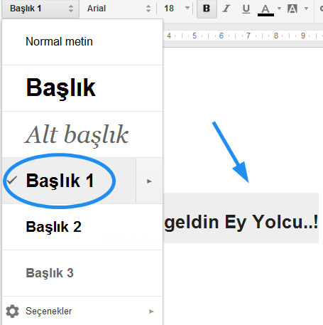 Google Docs Ekle Menüsü