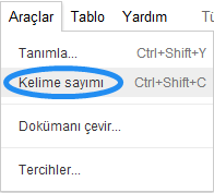 Google Dökümanlar Araçlar Menüsü