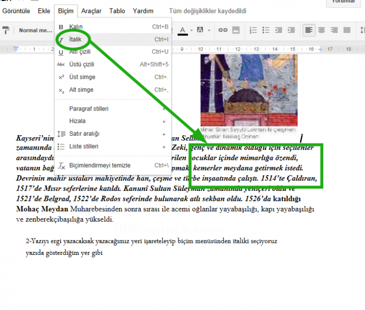 google docs biçim menüsü