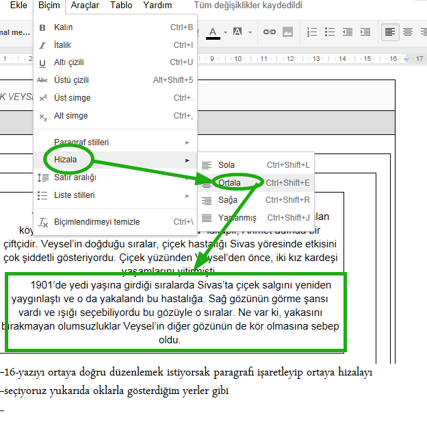 Google Docs Biçim Menüsü