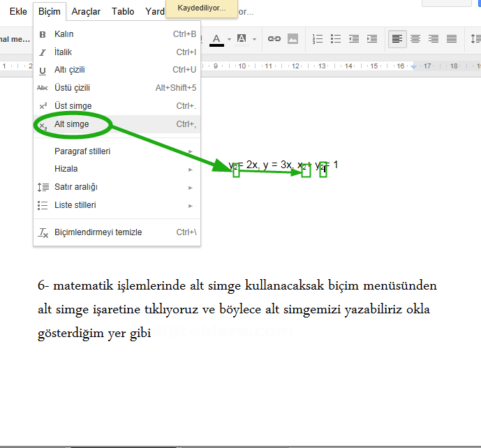 google docs biçim menüsü