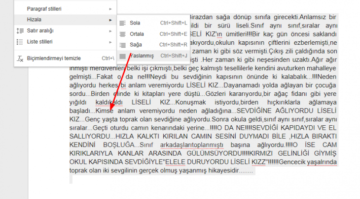 Google Docs Biçim Menüsü