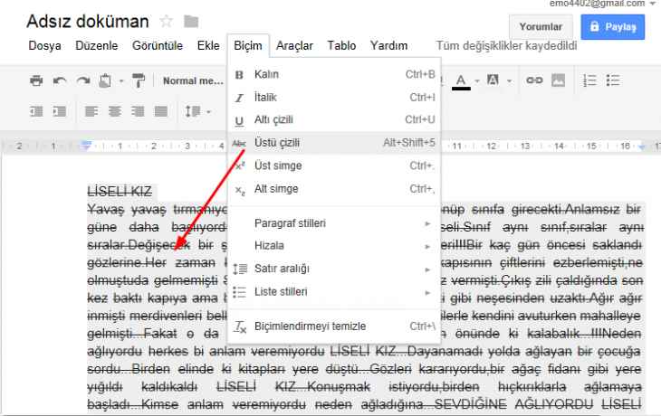 Google Docs Biçim Menüsü