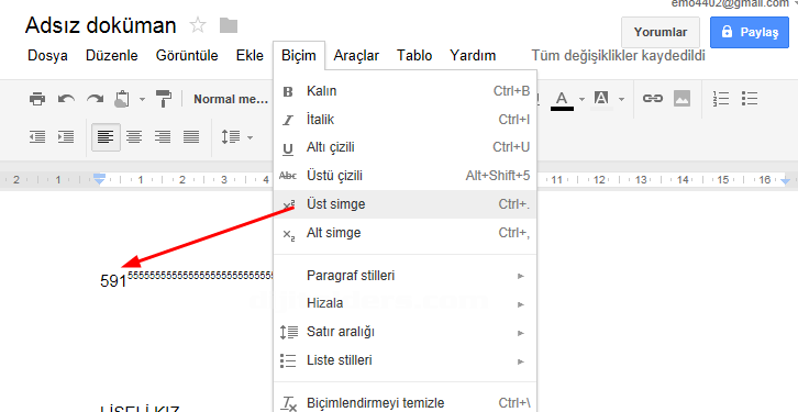 Google Docs Biçim Menüsü