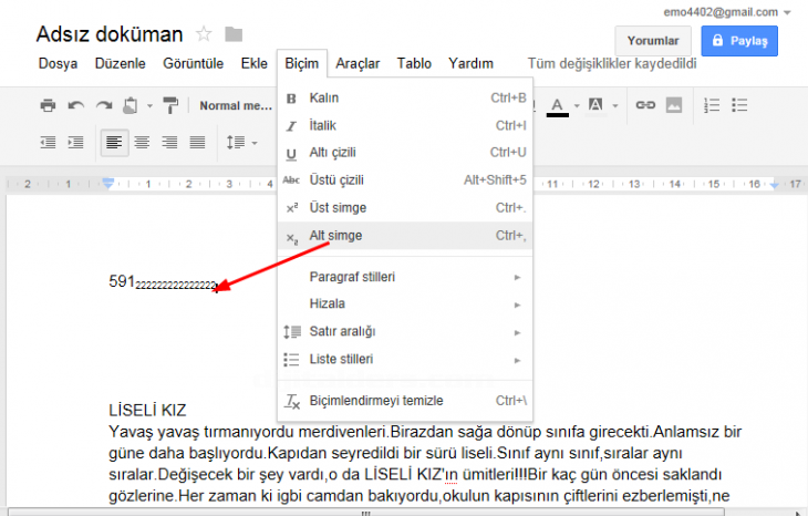 Google Docs Biçim Menüsü