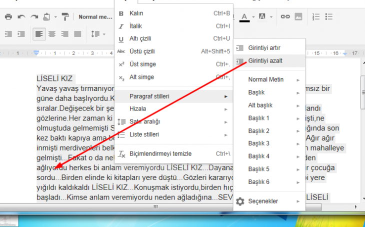 Google Docs Biçim Menüsü