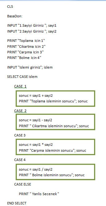 SELECT CASE Uygulaması