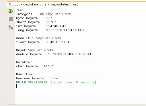 Java Değişken Tipleri Boyutları