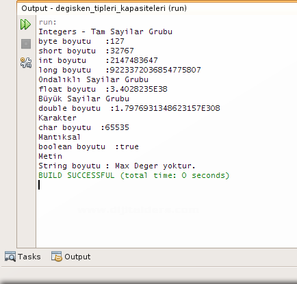 Java Değişken Tipleri Maksimum Kapasite Sınırları