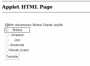 Java Applet Radyo Düğmeleri