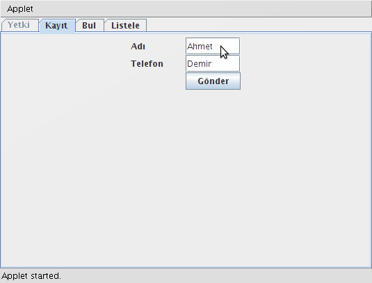 Java ile Mysql Kullanılarak Yapılan Adres Defteri Appleti
