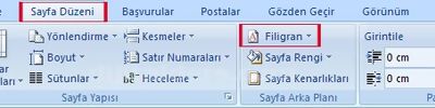 Word2007 - Filigran Menüsü