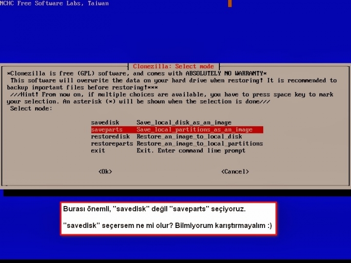 Clonezilla ile Yedek Almak