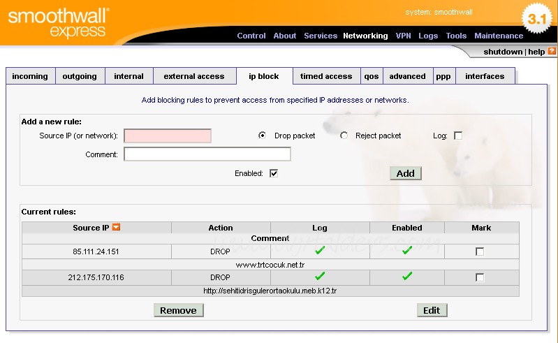 Smoothwall 3.1 ile Ip Yasaklama