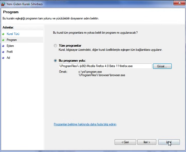 Windows Güvenlik Duvarı ile Bir Programın İnternete Erişimini Engelleme