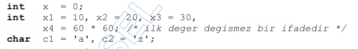 C Programlama Değişkenler