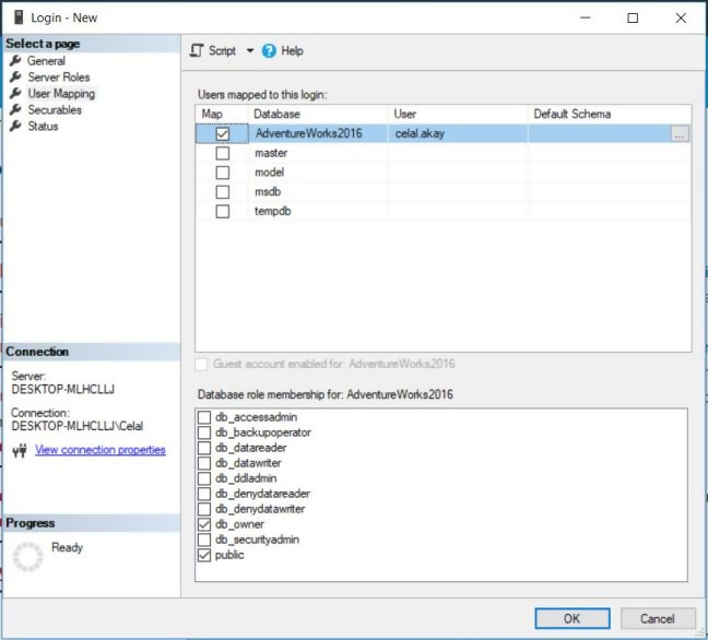 Sql Server Login User Oluşturma Ve Yetkilendirme