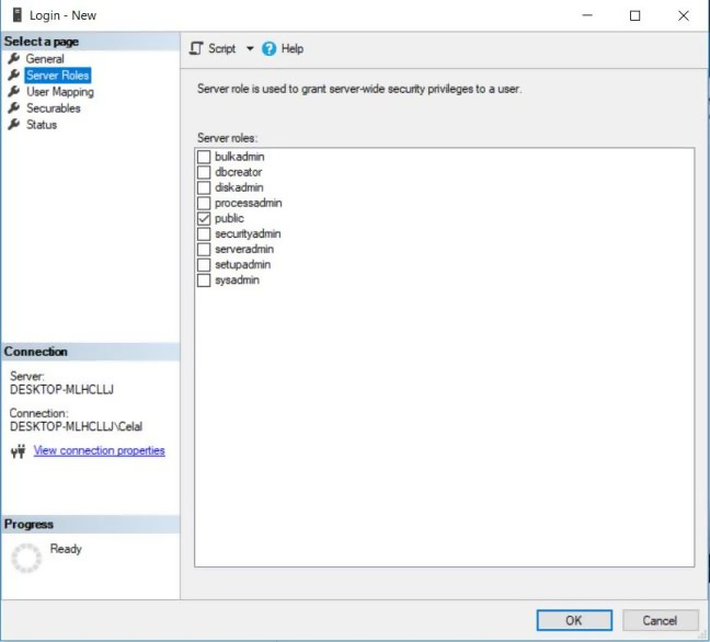 Sql Server Login User Oluşturma Ve Yetkilendirme